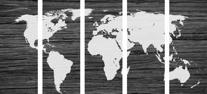 Tablou 5-piese harta lumii pe lemn în design alb-negru