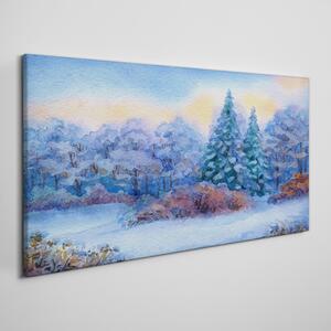 Tablou canvas Acuarelă pădure de copac de zăpadă