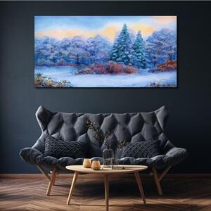 Tablou canvas Acuarelă pădure de copac de zăpadă