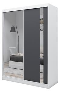Dulap cu uși glisante si oglindă GAJA, 160x216x61, alb/grafit