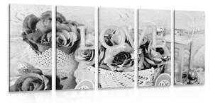 Tablou 5-piese decor romantic în stilul vintage în design alb-negru