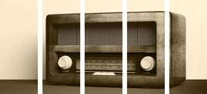 Tablou 5-piese retro radio în design sepia