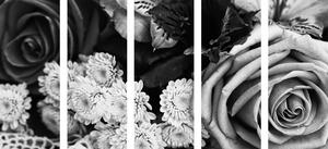 Tablou 5-piese buchetul de trandafiri în stilul retro în design alb-negru