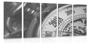 Tablou 5-piese ceas de buzunar vintage în design alb-negru