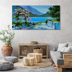 Tablou canvas flori de munte lac