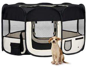 Țarc de câini pliabil cu sac de transport, negru, 145x145x61 cm