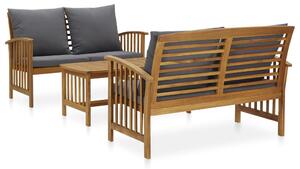 Set mobilier de grădină cu perne, 3 piese, lemn masiv de acacia