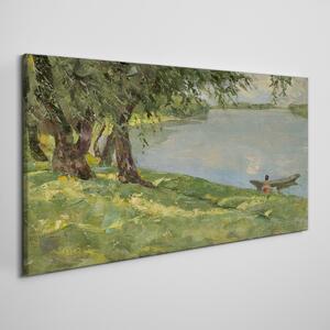 Tablou canvas Pictură Barcă Lac Arbore