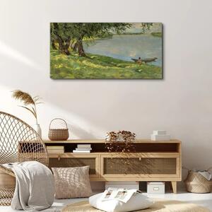 Tablou canvas Pictură Barcă Lac Arbore