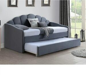 Pat BELLA 90x200, stofa catifelata gri - Bluvel 14, cu somiera si supr