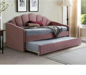 Pat BELLA 90x200, stofa catifelata roz - Bluvel 52, cu somiera si supr