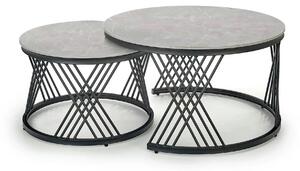 Set 2 masute cafea FLAMINGO, gri cu efect de marmura/negru, ceramica/m