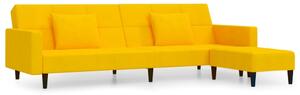 Canapea extensibilă, 2 locuri, 2 perne&taburet, galben, catifea