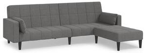 Canapea extensibilă 2 locuri 2 perne/taburet gri deschis textil