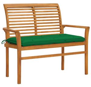 Bancă de grădină, cu pernă verde, 112 cm, lemn masiv de tec