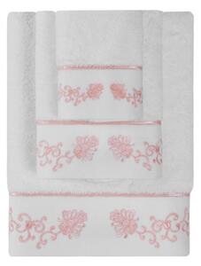 Prosop DIARA 50x100 cm Alb-broderie roz / Pink embroidery