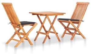 Set mobilier bistro cu perne antracit, 3 piese, lemn masiv tec