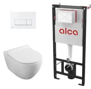 Set complet vas WC suspendat Fluminia, Minerva, Alb, cu rezervor Alca si clapeta alba
