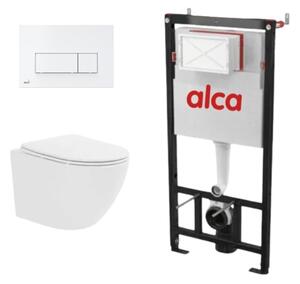 Set complet vas WC suspendat Fluminia, Ricci Tornado, Alb, cu rezervor Alca si clapeta alba