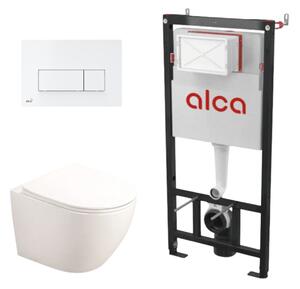 Set complet vas WC suspendat Fluminia, Alfonzo, alb, cu rezervor Alca și clapetă albă