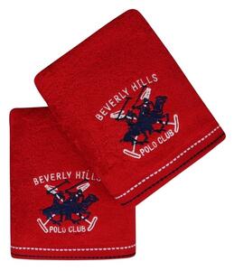 Set 2 prosoape de maini, Beverly Hills Polo Club, 50x90 cm, 100% bumbac, rosu