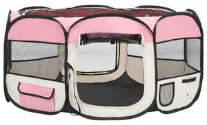 Țarc de câini pliabil cu sac de transport, roz, 145x145x61 cm