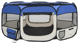 Țarc câini pliabil cu sac de transport, albastru, 145x145x61 cm