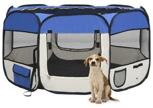 Țarc câini pliabil cu sac de transport, albastru, 125x125x61 cm