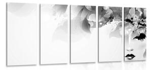 Tablou 5-piese fața feminină la modă cu elemente abstracte în design alb-negru