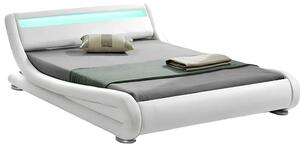 Pat FILIDA 160x200, alb, piele ecologica/PAL/metal/lemn, cu iluminare