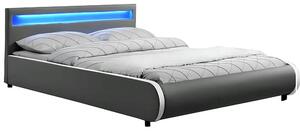 Pat DULCEA 160x200, gri, piele ecologica/PAL, cu iluminare LED RGB si