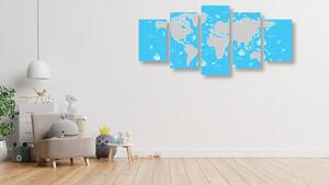 Tablou 5-piese harta lumii în albastru ceresc