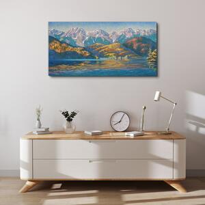 Tablou canvas Pictură munți copaci lac