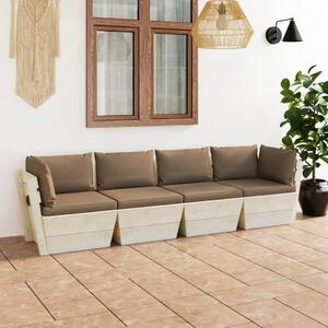Canapea de grădină din paleți cu perne, 4 locuri, lemn molid