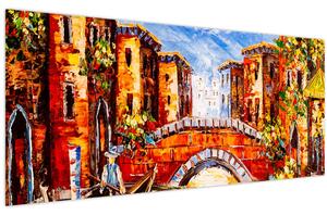 Tablou - Pictură în ulei a orașului III. (120x50 cm)