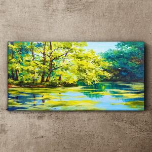 Tablou canvas lac râu copaci iarbă