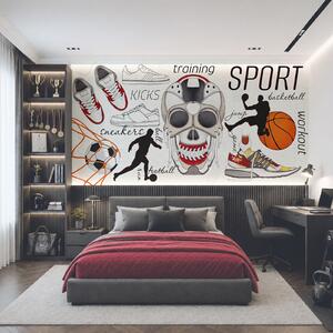 Fototapet Craniu cu o minge și pantofi, Fototapet fotbal, Fototapet populare, t00885 - Tapeko.ro