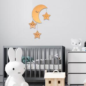 Decoratiune de perete pentru copii, Dream, Moon and Stars, MDF, auriu
