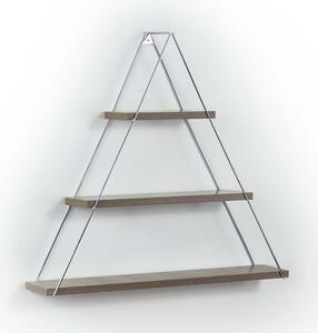 Raft triunghiular de perete cu 3 polite, Pal/metal, nuc/crom