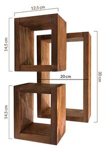 Set 3 rafturi perete din lemn de pin, Rectangular, maro
