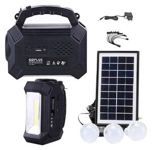 Kit solar GD8161 cu lanterna LED, radio FM, 3 becuri, panou si USb pentru incarcare telefon