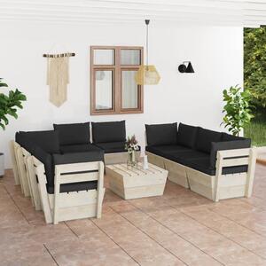 Set mobilier grădină paleți, 9 piese, cu perne, lemn de molid
