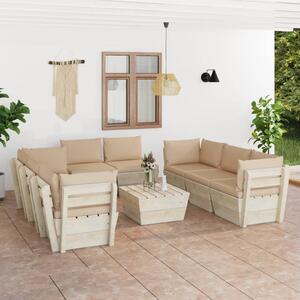 Set mobilier grădină paleți, 9 piese, cu perne, lemn de molid