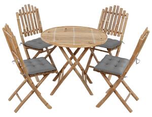 Set mobilier de exterior pliabil, cu perne, 5 piese, bambus
