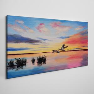Tablou canvas păsări de lac apus de soare