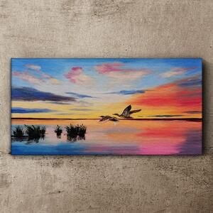 Tablou canvas păsări de lac apus de soare