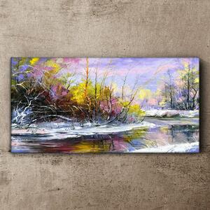 Tablou canvas copaci de iarnă râu natura