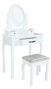 Masa de toaleta LINET NEW, alb/auriu, cu taburet si oglinda, 72x40x136