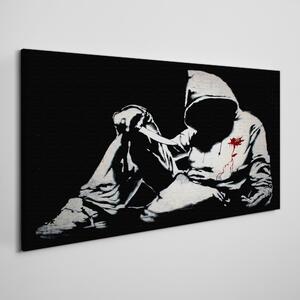 Tablou canvas Cuțit Banksy alb-negru