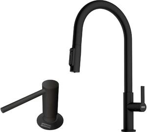 Set baterie bucătărie Franke Maris Slim Clear Water J Pull-Out 120.0730.911, dozator de lichid Franke Comfort 112.0753.277